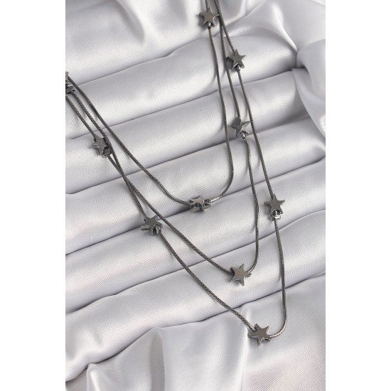 Pirinç Füme Renk 3'Lü Yıldız Model Kadın Kolye Pirinç Füme Renk 3'Lü Yıldız Model Kadın Kolye