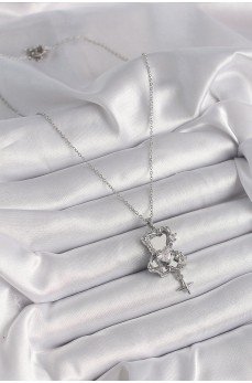 316L Çelik Gümüş Renk Ayna Ayıcık Model Zirkon Taşlı Kalp Detay Kadın Kolye