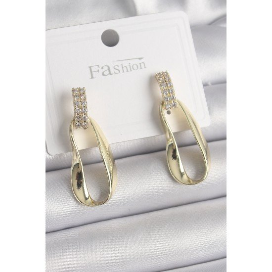 Pirinç Zirkon Taşlı Sallantı Kadın Küpe Pirinç Zirkon Taşlı Sallantı Kadın Küpe