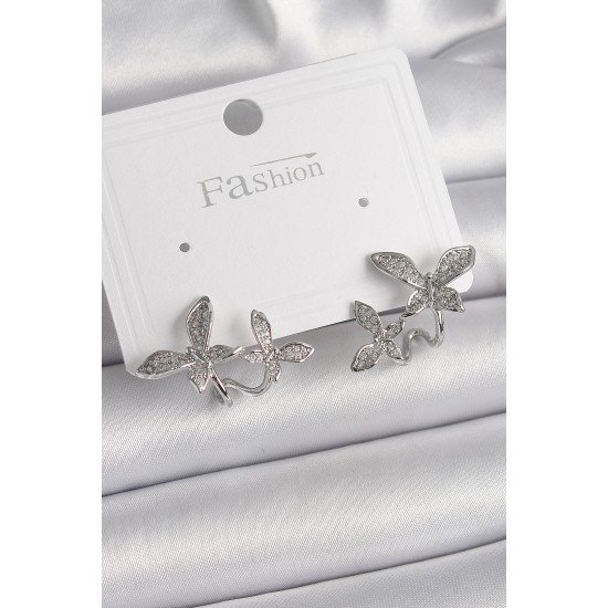 Pirinç Gümüş Renk Zirkon Taşlı Kelebek Model Kadın Küpe Pirinç Gümüş Renk Zirkon Taşlı Kelebek Model Kadın Küpe