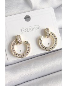 Pirinç Gold Renk Zirkon Taşlı Çivi Halka Model Kadın Küpe