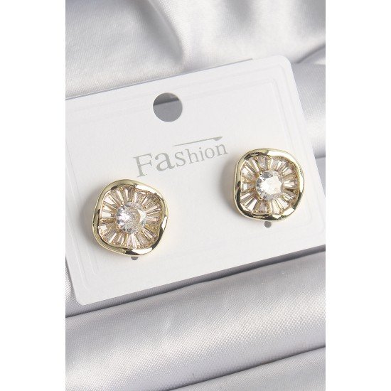 Pirinç Gold Renk Zirkon Taşlı Yonca Model Kadın Küpe Pirinç Gold Renk Zirkon Taşlı Yonca Model Kadın Küpe