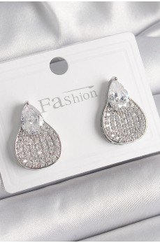 Pirinç Gümüş Renk Zirkon Taşlı Damla Model Kadın Küpe