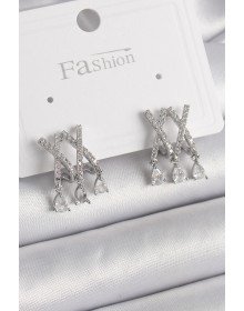 Pirinç Gümüş Renk Zirkon Taşlı X Model Sallantı Detay Kadın Küpe