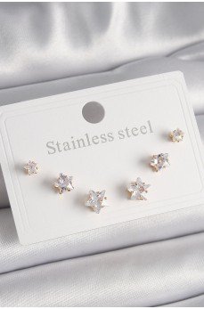 316L Çelik Gold Renk Zirkon Taşlı Yıldız Model Kadın Küpe Seti