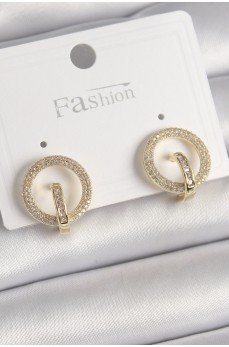 Pirinç Gold Renk Zirkon Taşlı Halka Model Kadın Küpe