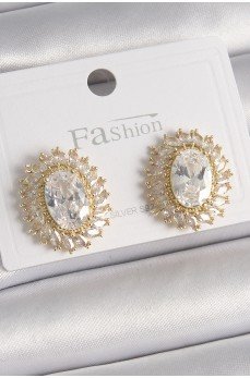 Pirinç Gold Renk Zirkon Taşlı Kadın Küpe