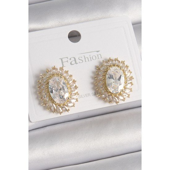 Pirinç Gold Renk Zirkon Taşlı Kadın Küpe Pirinç Gold Renk Zirkon Taşlı Kadın Küpe