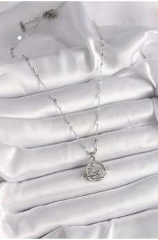 316L Çelik Gümüş Renk Zincir Zirkon Taşlı Yıldız Detay Gezegen Model Kadın Kolye