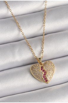 316L Çelik Gold Renk Zincir Zirkon Taşlı Kalp Model Kadın Kolye