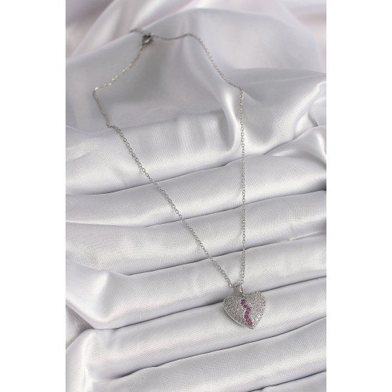 316L Çelik Gümüş Renk Zincir Zirkon Taşlı Kalp Model Kadın Kolye 316L Çelik Gümüş Renk Zincir Zirkon Taşlı Kalp Model Kadın Kolye