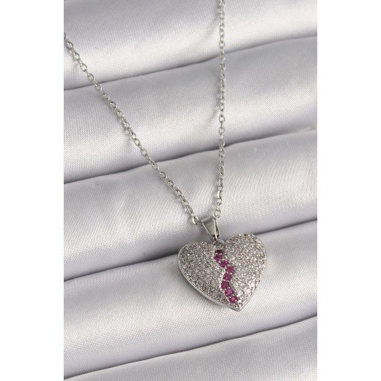 316L Çelik Gümüş Renk Zincir Zirkon Taşlı Kalp Model Kadın Kolye 316L Çelik Gümüş Renk Zincir Zirkon Taşlı Kalp Model Kadın Kolye