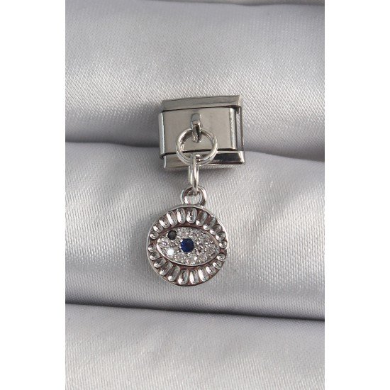 316L Çelik Gümüş Renk Sallantı Zirkon Taşlı Göz Model Nomination Charm 316L Çelik Gümüş Renk Sallantı Zirkon Taşlı Göz Model Nomination Charm