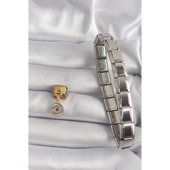 316L Çelik Gold Renk Sallantı Zirkon Taşlı Göz Model Nomination Charm 316L Çelik Gold Renk Sallantı Zirkon Taşlı Göz Model Nomination Charm