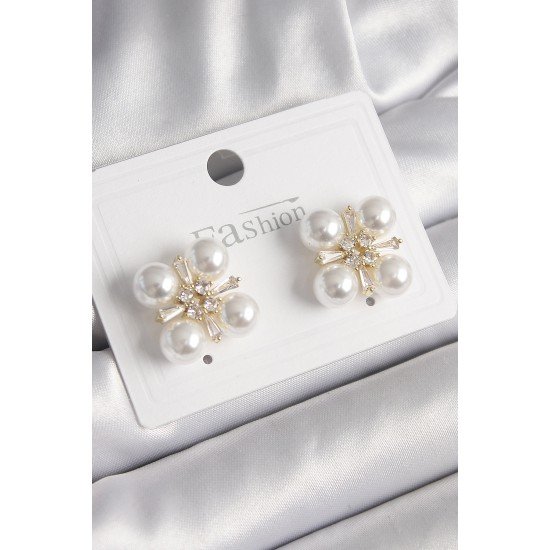 Pirinç Gold Renk Zirkon Taşlı İncili Kadın Küpe Pirinç Gold Renk Zirkon Taşlı İncili Kadın Küpe