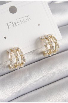 Pirinç Gold Renk Zirkon Taşlı Halka Model Kadın Küpe