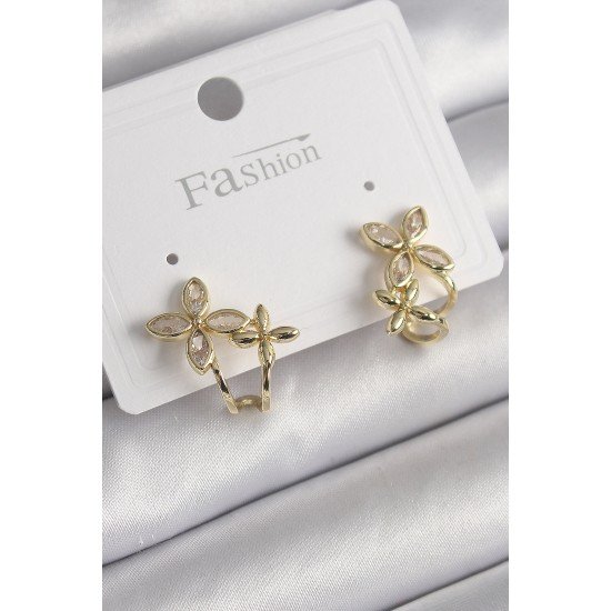Pirinç Gold Renk Zirkon Taşlı 2'Li Çiçek Model Kadın Küpe Pirinç Gold Renk Zirkon Taşlı 2'Li Çiçek Model Kadın Küpe