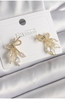 Pirinç Gold Renk Zirkon Taşlı Düğüm Model Damla Zirkon Taşlı Kadın Küpe