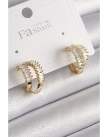 Pirinç Gold Renk 2'Li Zirkon Taşlı Halka Model Kadın Küpe