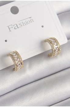 Pirinç Gold Renk Zirkon Taşlı Halka Model Kadın Küpe