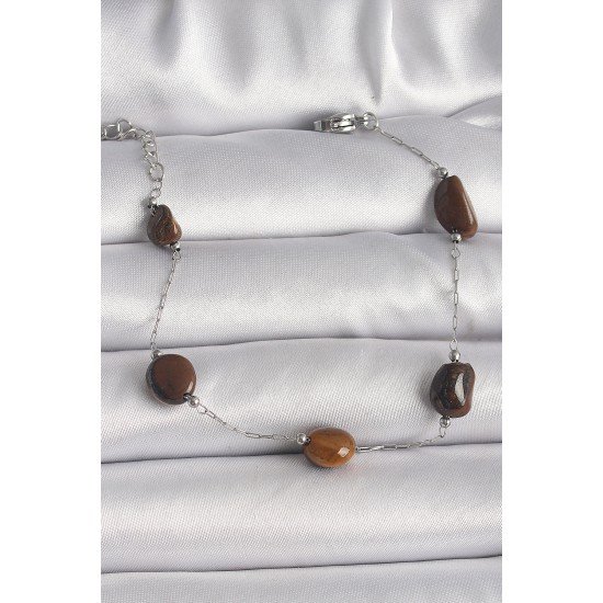 316L Çelik Gümüş Renk Zincir Kahverengi Doğaltaş Model Kadın Bileklik 316L Çelik Gümüş Renk Zincir Kahverengi Doğaltaş Model Kadın Bileklik