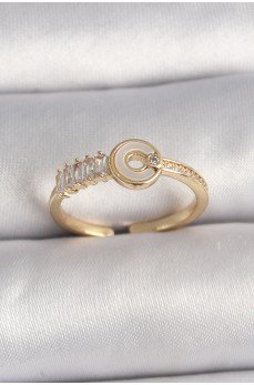 Pirinç Gold Renk Zirkon Taşlı Ayarlanabilir Kadın Yüzük