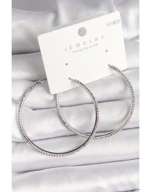 Pirinç Gümüş Renk Zirkon Taşlı Halka Model Kadın Küpe