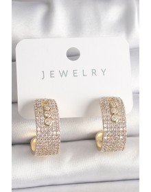 Pirinç Gold Renk Zirkon Taşlı Halka Messika Model Kadın Küpe