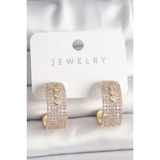 Pirinç Gold Renk Zirkon Taşlı Halka Messika Model Kadın Küpe Pirinç Gold Renk Zirkon Taşlı Halka Messika Model Kadın Küpe