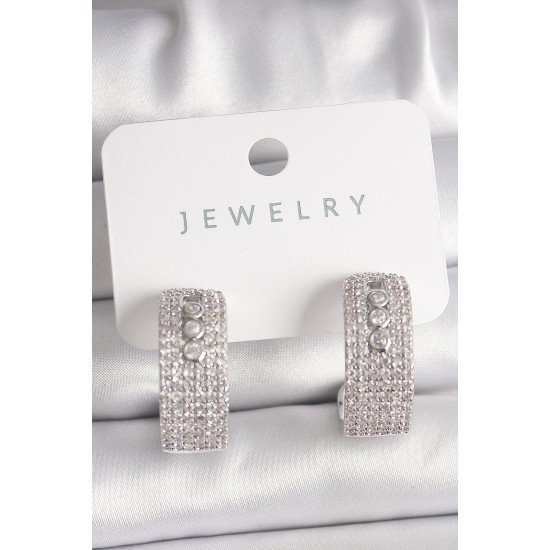 Pirinç Gümüş Renk Zirkon Taşlı Halka Messika Model Kadın Küpe Pirinç Gümüş Renk Zirkon Taşlı Halka Messika Model Kadın Küpe