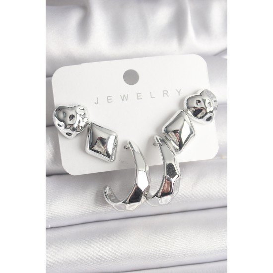 Gümüş Renk Kalp Halka Figür CCB Plastik Kadın Küpe Seti Gümüş Renk Kalp Halka Figür CCB Plastik Kadın Küpe Seti