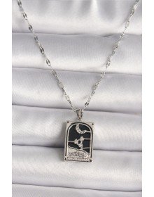 316L Çelik Gümüş Renk Zirkon Taşlı  Ay Figürlü Taror Model Kadın Kolye