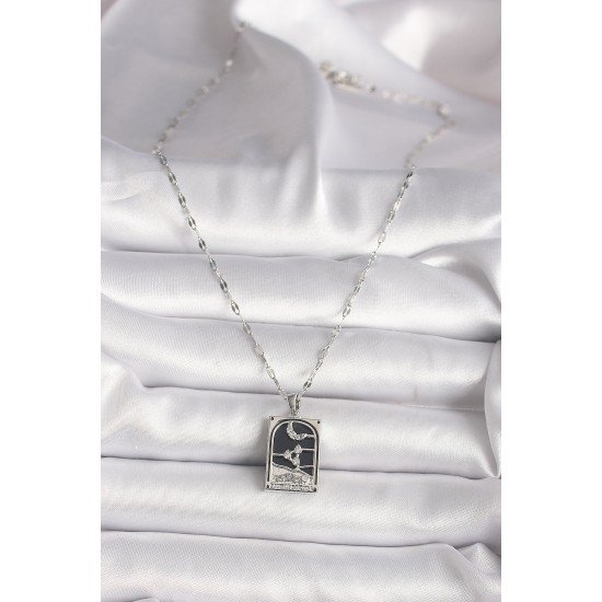 316L Çelik Gümüş Renk Zirkon Taşlı Ay Figürlü Taror Model Kadın Kolye 316L Çelik Gümüş Renk Zirkon Taşlı Ay Figürlü Taror Model Kadın Kolye