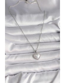 316L Çelik Gümüş Renk Zincir 3D İnci Kalp Model Kadın Kolye