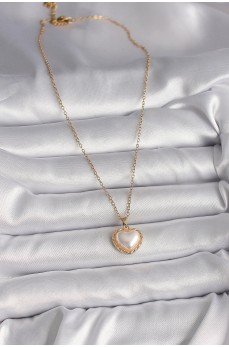 316L Çelik Gold Renk Zincir 3D İnci Kalp Model Kadın Kolye