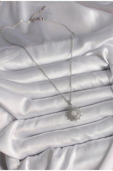 316L Çelik Gümüş Renk Zincir Beyaz Mineli Güneş Model Kadın Kolye