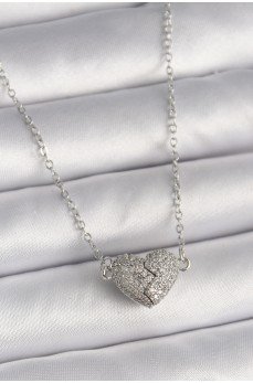 316L Çelik Gümüş Renk Zirkon Taşlı Mıknatıslı Kalp Model Kadın Kolye