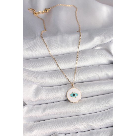 316L Çelik Gold Renk Zincir Beyaz Mineli Turkuaz Göz İşleme Model Kadın Kolye 316L Çelik Gold Renk Zincir Beyaz Mineli Turkuaz Göz İşleme Model Kadın Kolye