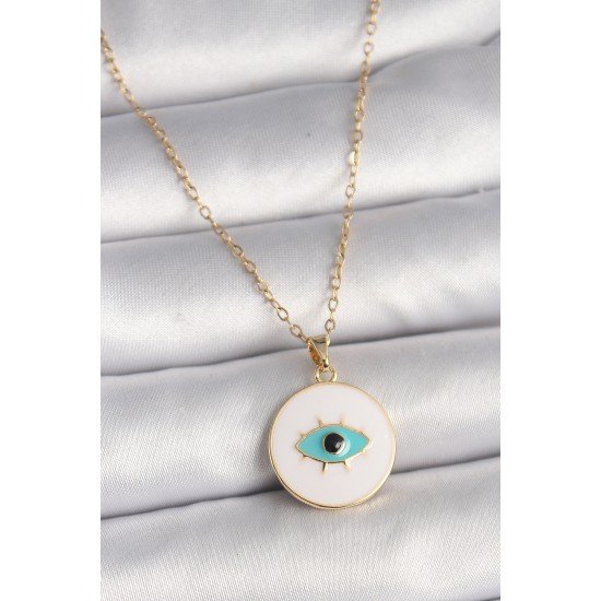 316L Çelik Gold Renk Zincir Beyaz Mineli Turkuaz Göz İşleme Model Kadın Kolye 316L Çelik Gold Renk Zincir Beyaz Mineli Turkuaz Göz İşleme Model Kadın Kolye