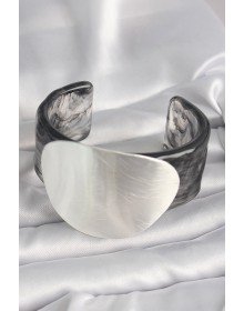 Siyah Mermer Desen Akrilik Pilastik Gümüş Plaka Model Vintage Kadın Bilezik