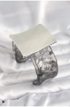 Siyah Mermer Desen Akrilik Plastik Gümüş Kare Plaka Model Vintage Kadın Bilezik