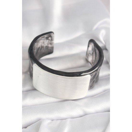 Siyah Mermer Desen Akrilik Plastik Dikdörtgen Plaka Model Vintage Kadın Bilezik