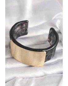 Siyah Mermer Desen Akrilik Plastik Gol Dikdörtgen Plaka Model Vingtage Kadın Bilezik