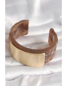 Kahverengi Mermer Desen Akrilik Platik Gold Dikdörtgen Plaka Model Vintage Kadın Bilezik