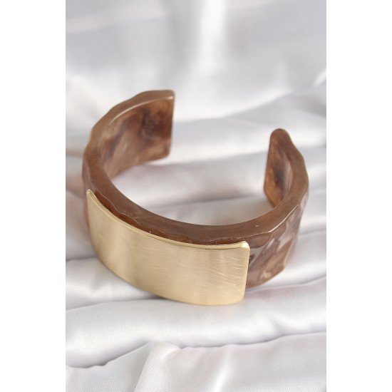 Kahverengi Mermer Desen Akrilik Platik Gold Dikdörtgen Plaka Model Vintage Kadın Bilezik Kahverengi Mermer Desen Akrilik Platik Gold Dikdörtgen Plaka Model Vintage Kadın Bilezik