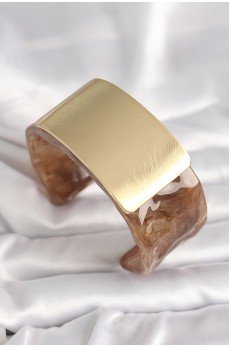 Kahverengi Mermer Desen Akrilik Platik Gold Dikdörtgen Plaka Model Vintage Kadın Bilezik