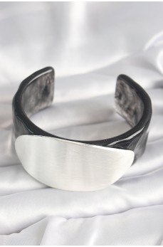 Siyah Mermer Desen Akrilik Plastik Gümüş Oval Plaka Model Vintage Kadın Bilezik