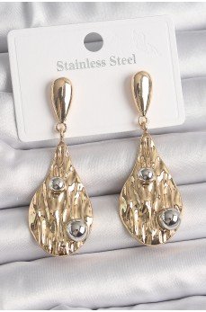 Pirinç Gold Renk Sallantı Damla Model Gümüş Top Detay Kadın Küpe