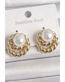 Pirinç Gold Renk İncili Sarmal Burgu Model Kadın Küpe