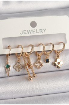 Pirinç Gold Renk Çoklu Figür Kadın Küpe Seti